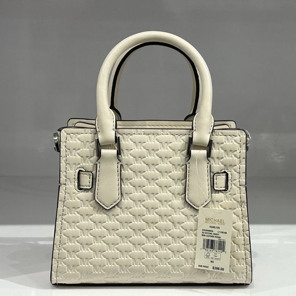 Michael Kors Hamilton MINI Shoulder Crossbody Bag Embossed MK Light Cream - Picture 8 of 16